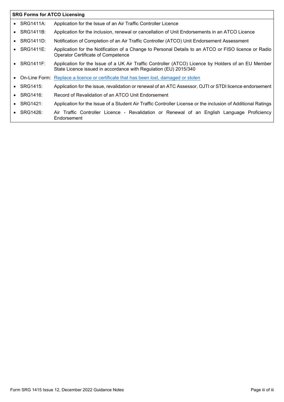 Form SRG1415 Application for the Issue, Revalidation, Renewal of Assessor, Ojti and Stdi Atco Licence Endorsements and Exchange of Ojti for an Stdi Endorsement (UK Regulation (Eu) 2015 / 340) - United Kingdom, Page 5