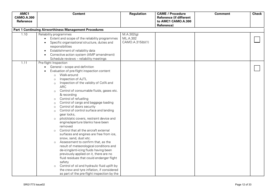 Form SRG1773 Part Camo Continuing Airworthiness Management Exposition Compliance Checklist - United Kingdom, Page 12