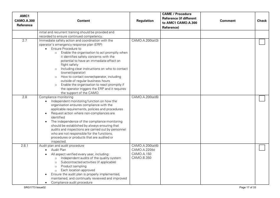 Form SRG1773 Part Camo Continuing Airworthiness Management Exposition Compliance Checklist - United Kingdom, Page 17