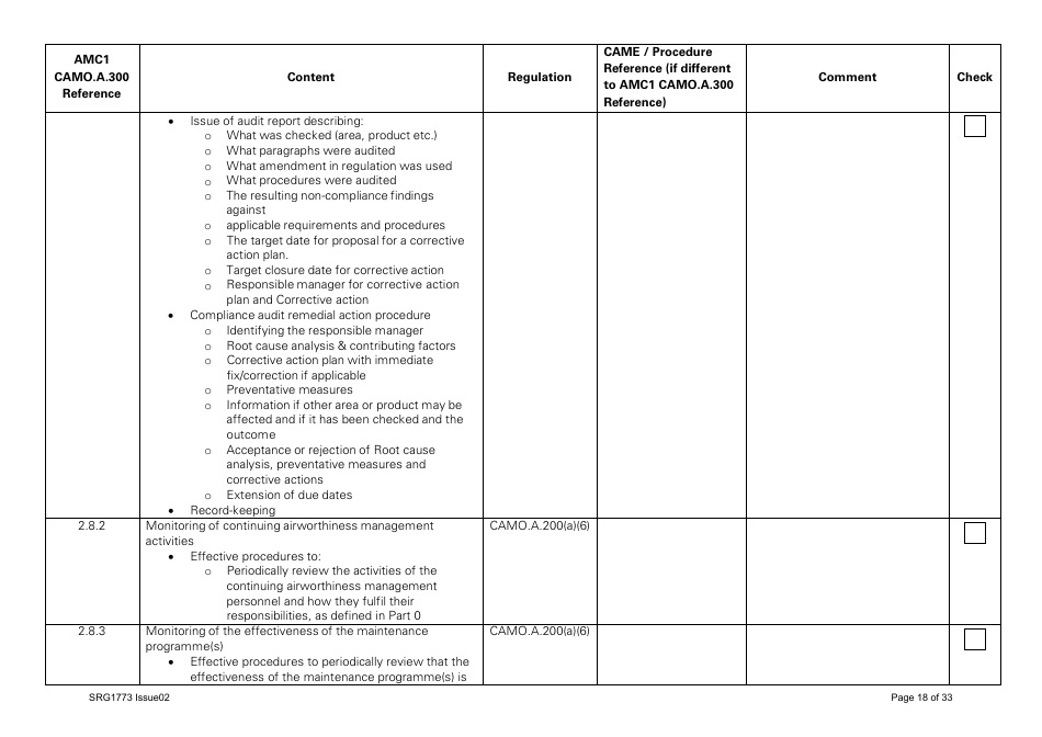 Form SRG1773 Part Camo Continuing Airworthiness Management Exposition Compliance Checklist - United Kingdom, Page 18