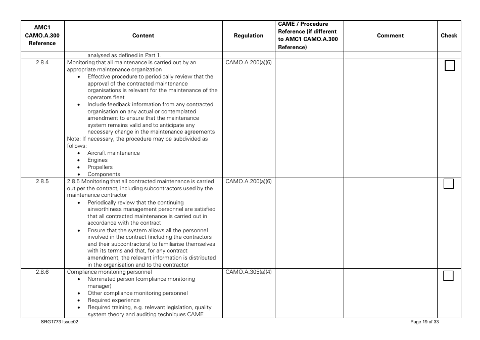 Form SRG1773 Part Camo Continuing Airworthiness Management Exposition Compliance Checklist - United Kingdom, Page 19