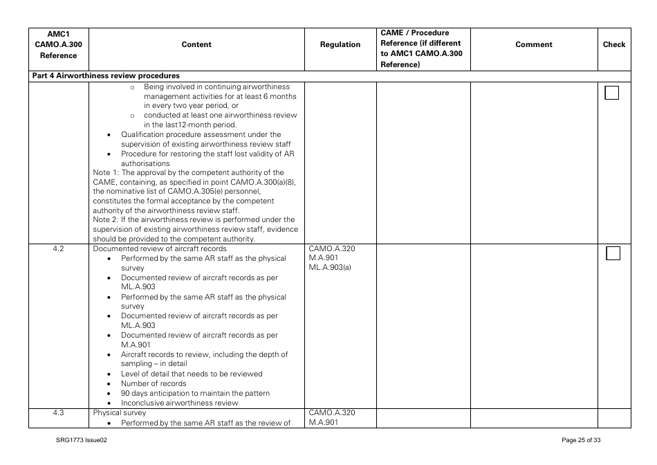 Form SRG1773 Part Camo Continuing Airworthiness Management Exposition Compliance Checklist - United Kingdom, Page 25