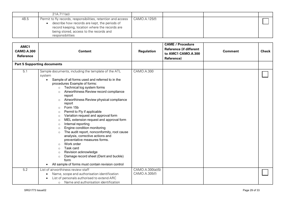 Form SRG1773 Part Camo Continuing Airworthiness Management Exposition Compliance Checklist - United Kingdom, Page 29
