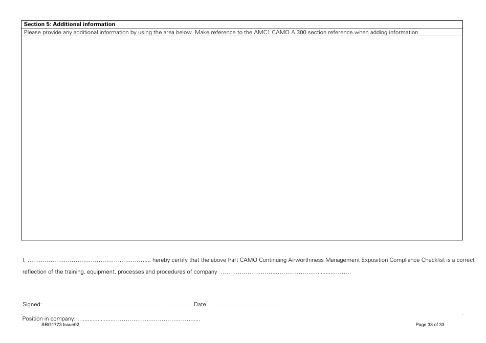 Form SRG1773 Part Camo Continuing Airworthiness Management Exposition Compliance Checklist - United Kingdom, Page 33