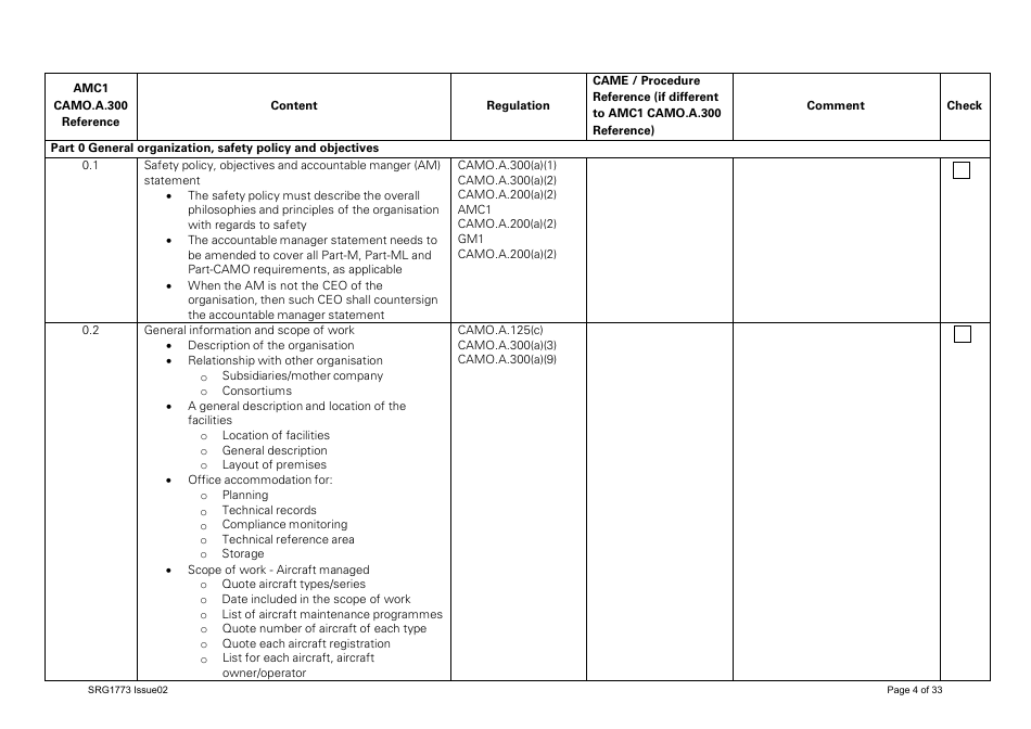 Form SRG1773 Part Camo Continuing Airworthiness Management Exposition Compliance Checklist - United Kingdom, Page 4