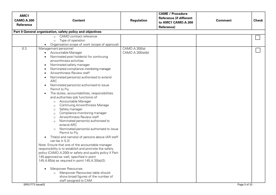 Form SRG1773 Part Camo Continuing Airworthiness Management Exposition Compliance Checklist - United Kingdom, Page 5