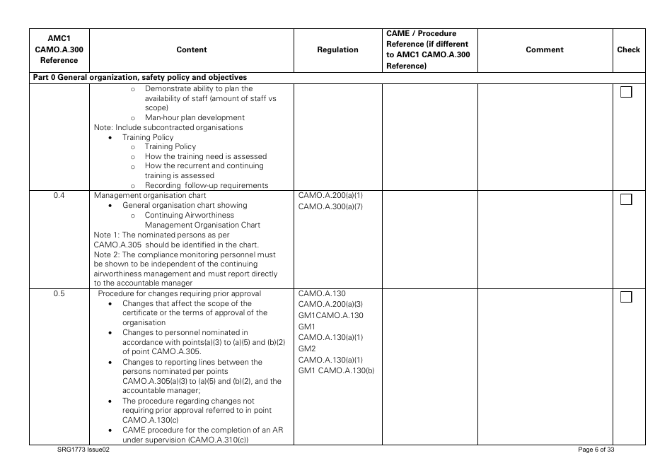 Form SRG1773 Part Camo Continuing Airworthiness Management Exposition Compliance Checklist - United Kingdom, Page 6