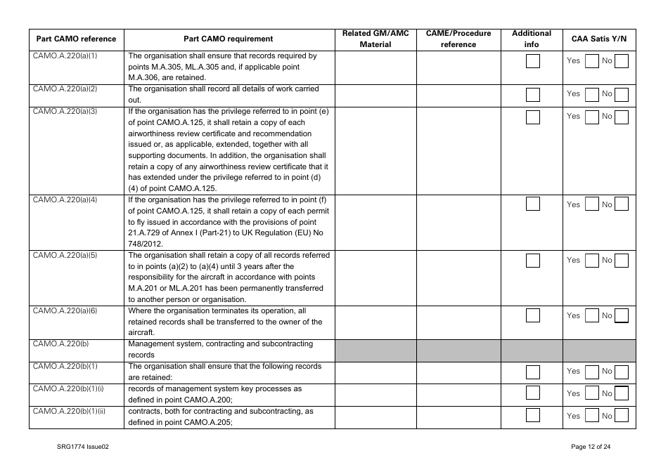 Form SRG1774 UK Regulation (Eu) No 1321 / 2014 Part Camo - United Kingdom, Page 12