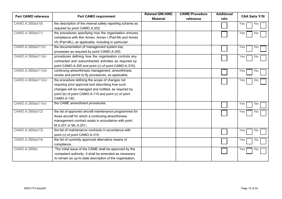 Form SRG1774 UK Regulation (Eu) No 1321 / 2014 Part Camo - United Kingdom, Page 15