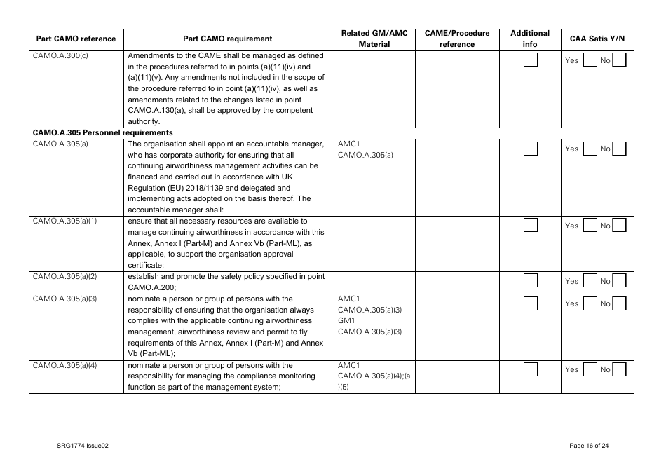 Form SRG1774 UK Regulation (Eu) No 1321 / 2014 Part Camo - United Kingdom, Page 16