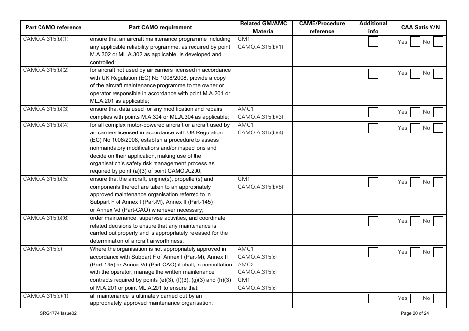 Form SRG1774 UK Regulation (Eu) No 1321 / 2014 Part Camo - United Kingdom, Page 20