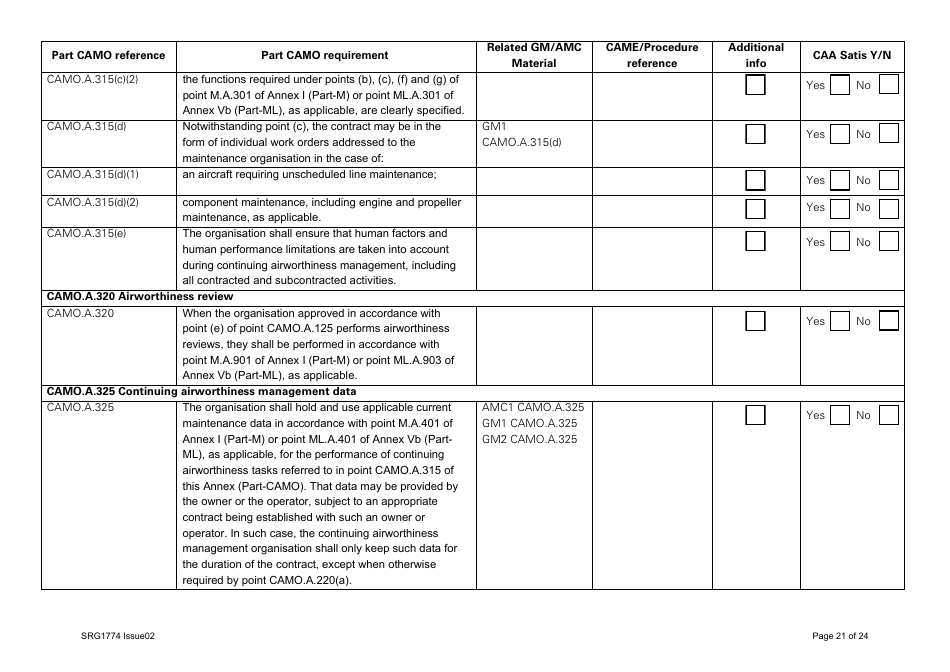 Form SRG1774 UK Regulation (Eu) No 1321 / 2014 Part Camo - United Kingdom, Page 21