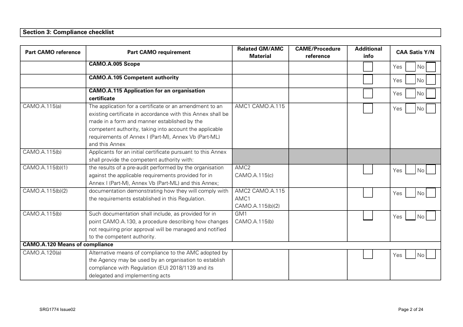 Form SRG1774 UK Regulation (Eu) No 1321 / 2014 Part Camo - United Kingdom, Page 2