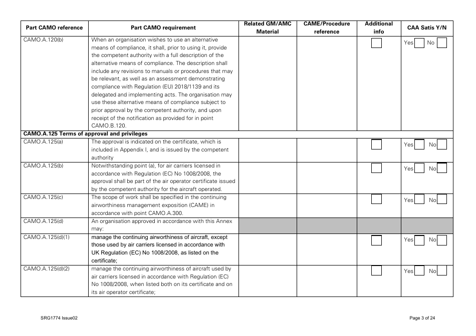 Form SRG1774 UK Regulation (Eu) No 1321 / 2014 Part Camo - United Kingdom, Page 3