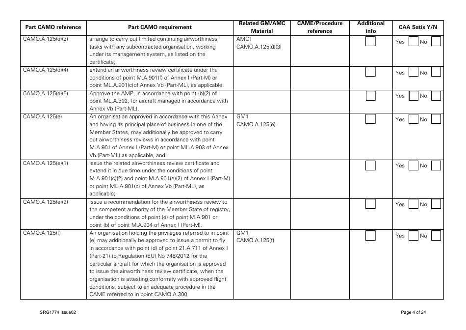 Form SRG1774 UK Regulation (Eu) No 1321 / 2014 Part Camo - United Kingdom, Page 4