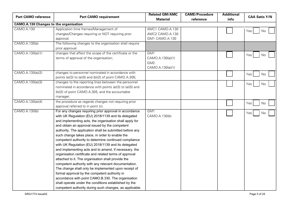 Form SRG1774 UK Regulation (Eu) No 1321 / 2014 Part Camo - United Kingdom, Page 5