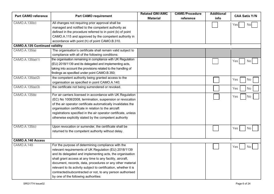 Form SRG1774 UK Regulation (Eu) No 1321 / 2014 Part Camo - United Kingdom, Page 6