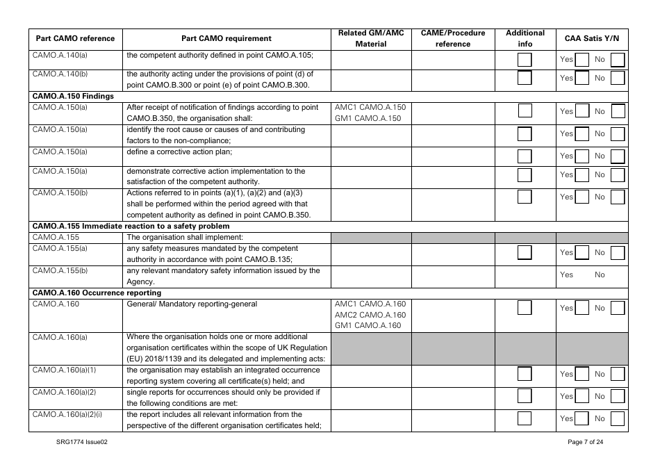 Form SRG1774 UK Regulation (Eu) No 1321 / 2014 Part Camo - United Kingdom, Page 7