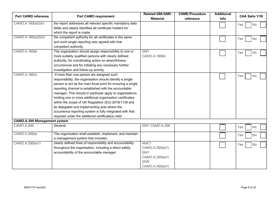 Form SRG1774 UK Regulation (Eu) No 1321 / 2014 Part Camo - United Kingdom, Page 8