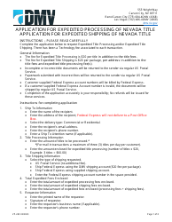Form VP-265 Application for Expedited Shipping of Nevada Title - Nevada