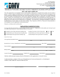 Document preview: Form SP-27 Disabled Persons License Plates and/or Placards Application - Nevada