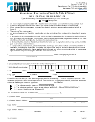Document preview: Form VP-267 Abandoned Recreational Vehicle Title Affidavit - Nevada