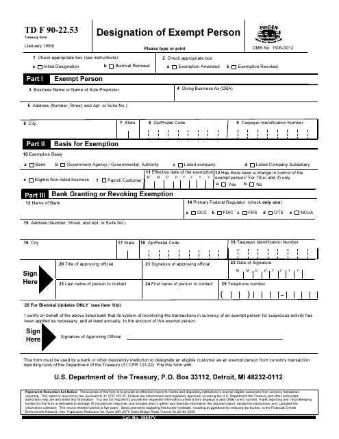 Form TD F90-22.53 Designation of Exempt Person