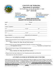 Apiary Registration Request for Pesticide Notification - County of Tehama, California