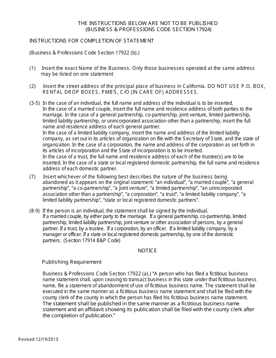 Statement of Abandonment of Use of Fictitious Business Name - County of Tehama, California, Page 2