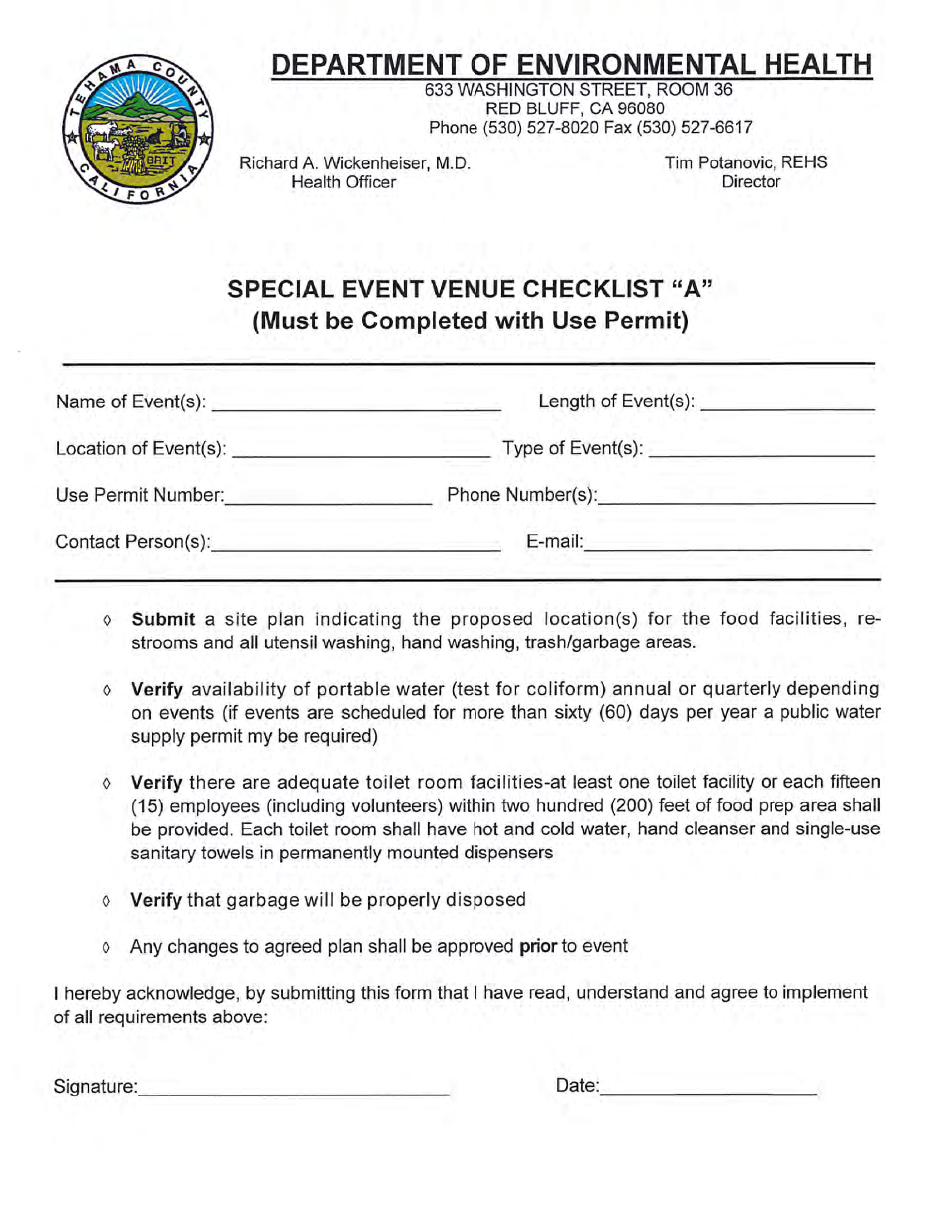 Administrative Use Permit Checklist - Tehama County, California, Page 2