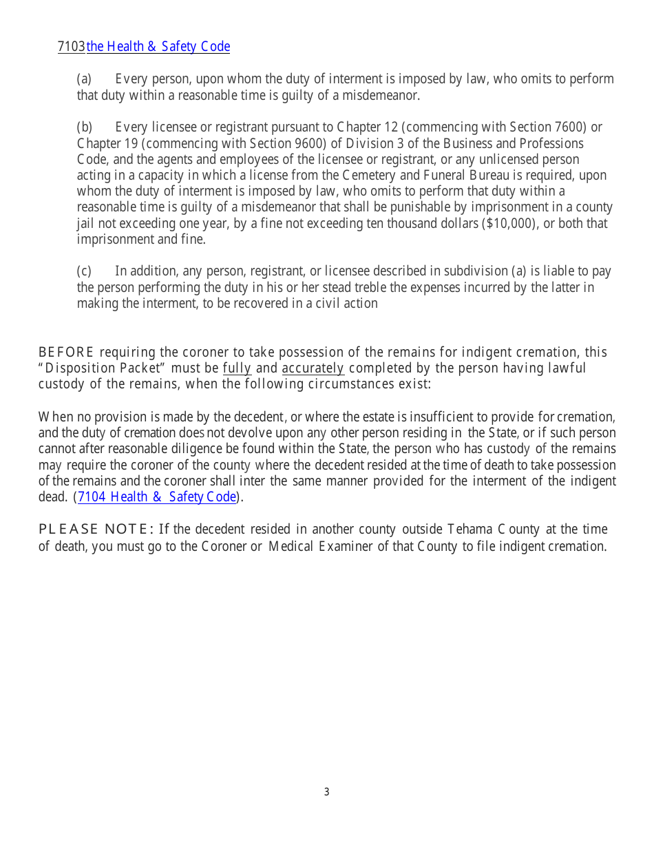 Application for Indigent Cremation - Tehama County, California, Page 3