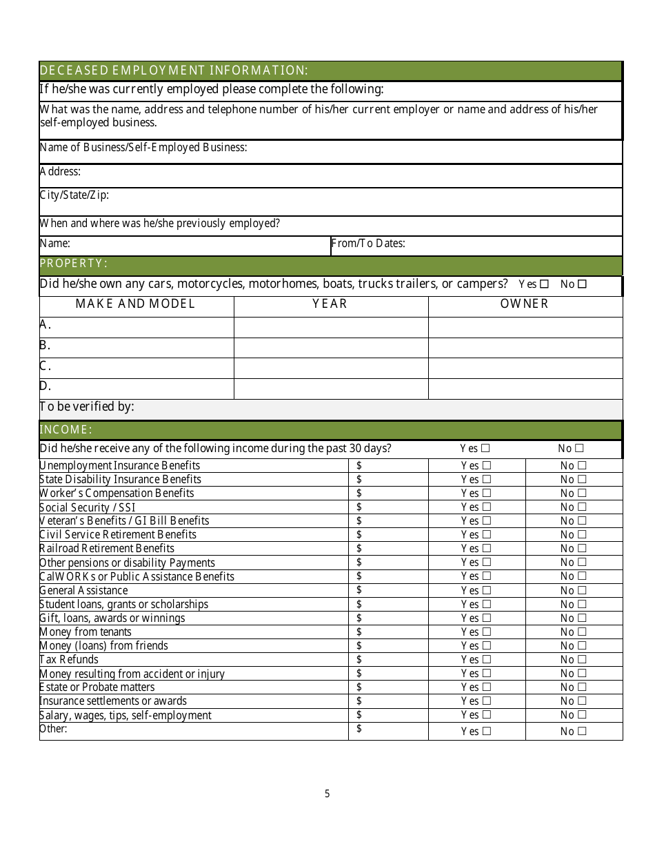 Application for Indigent Cremation - Tehama County, California, Page 5
