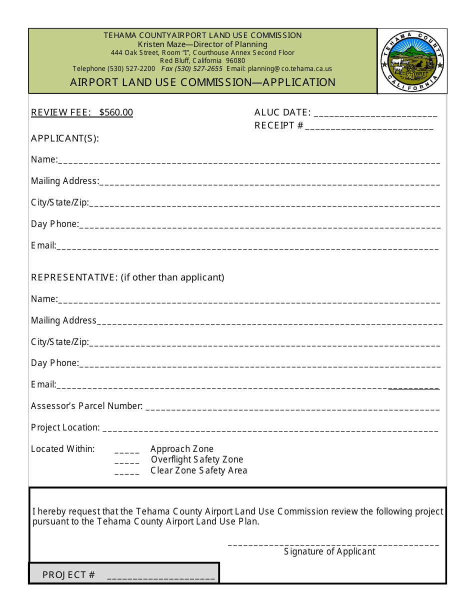 Airport Land Use Commission Application - Tehama County, California, Page 1