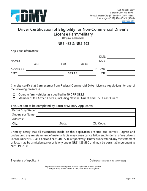 Form DLD-121  Printable Pdf