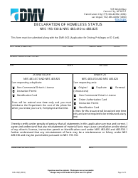 Document preview: Form DLD-128 Declaration of Homeless Status - Nevada