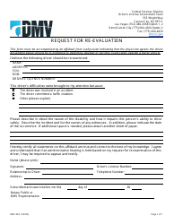 Document preview: Form DMV-23A Request for Re-evaluation - Nevada