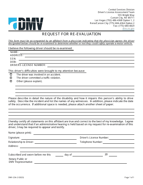 Form DMV-23A  Printable Pdf