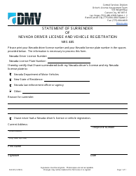 Document preview: Form DLD-95 Statement of Surrender of Nevada Driver License and Vehicle Registration - Nevada