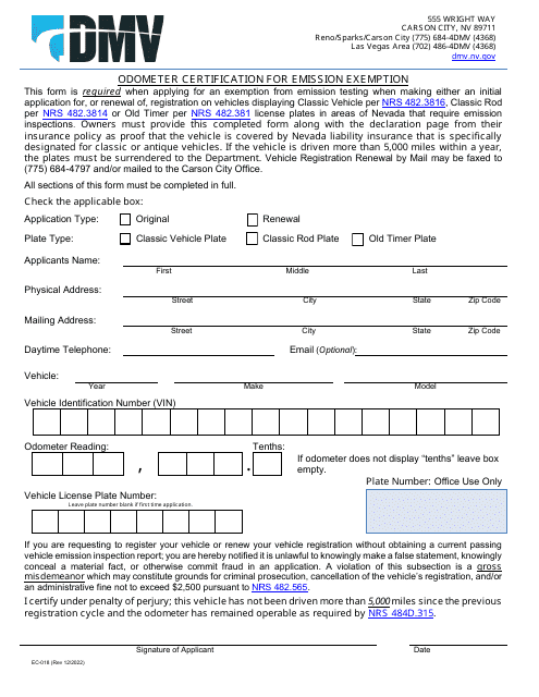 Form EC-018  Printable Pdf