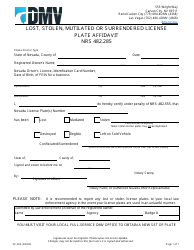 Document preview: Form VP-202 Lost, Stolen, Mutilated or Surrendered License Plate Affidavit - Nevada