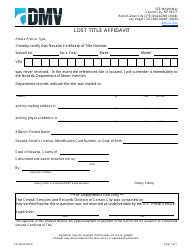 Document preview: Form VP-206 Lost Title Affidavit - Nevada