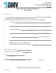 Document preview: Form VP-185 One and the Same Affidavit - Nevada