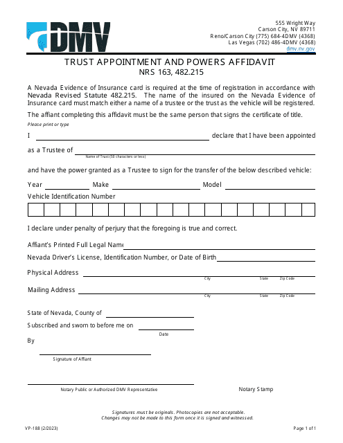 Form VP-188 Trust Appointment and Powers Affidavit - Nevada