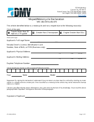 Document preview: Form VP-238 Moped/Motorcycle Declaration - Nevada