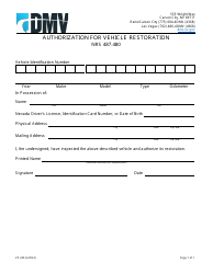 Document preview: Form VP-209 Authorization for Vehicle Restoration - Nevada