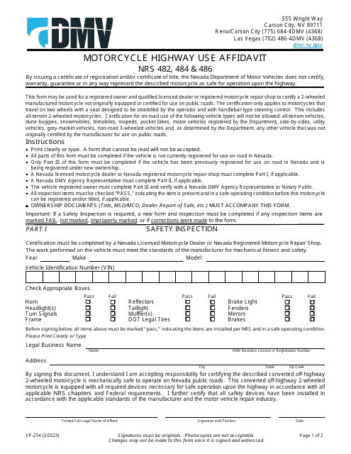 Form VP-254  Printable Pdf