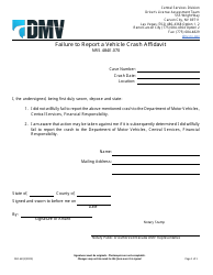 Document preview: Form DLD-68 Failure to Report a Vehicle Crash Affidavit - Nevada