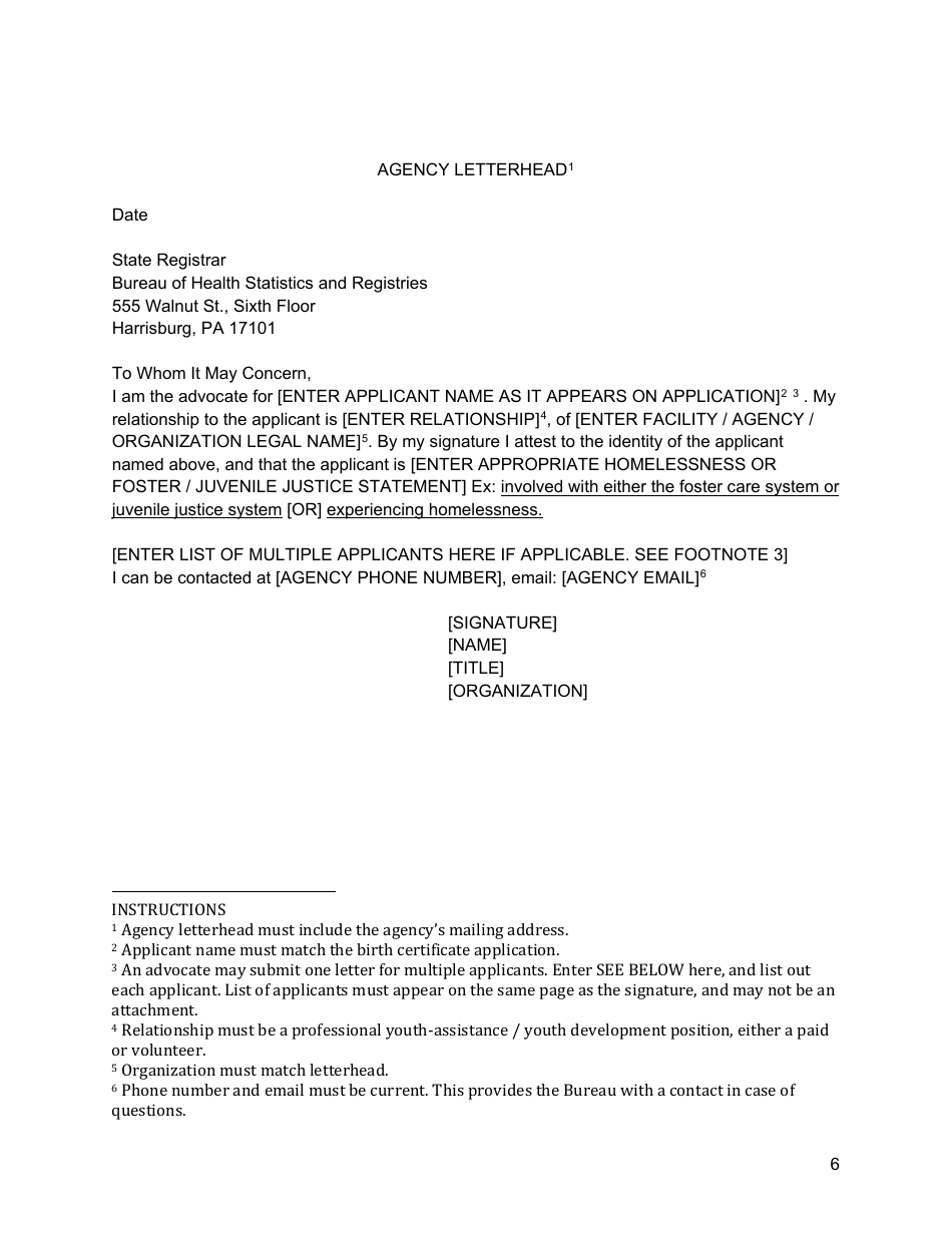Advocate Letter Template - Pennsylvania, Page 1
