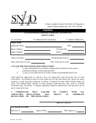 Document preview: Visiting Tattoo Operator/Body Piercing Technician Application - Nevada