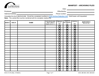 Form DOC01-015 Manifest - Archiving Files - Washington